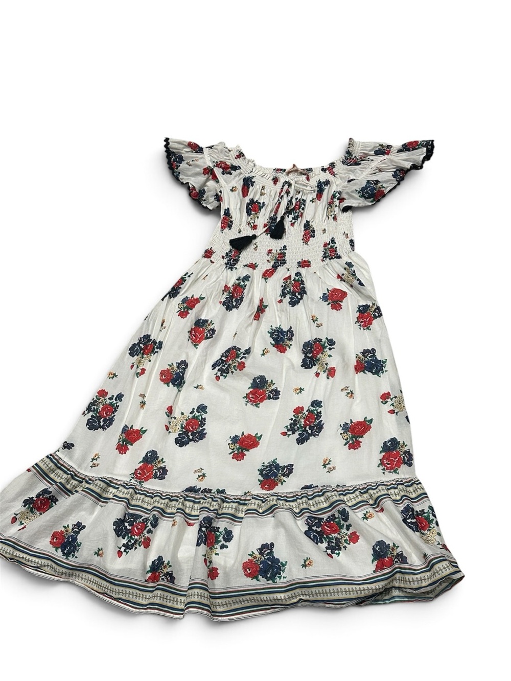 Tory Burch White Midi Dress with Red & Blue Floral Print